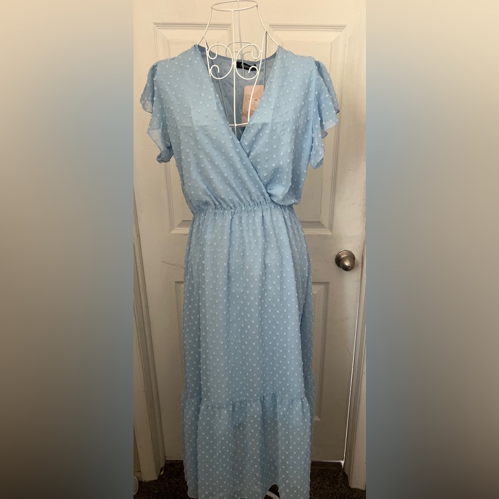NWT Light Blue Polka Dot Wrap Dress Sz s